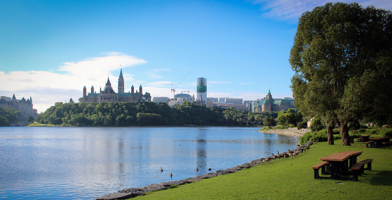 View of a waterway and the parliament in Ottawa